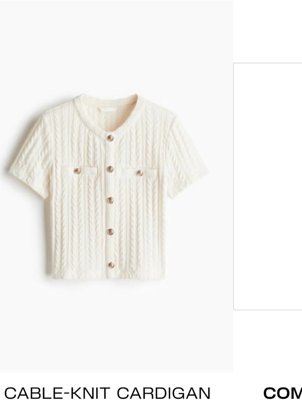 H&M Cream Cable-Knit Short-Sleeve Cardigan size L